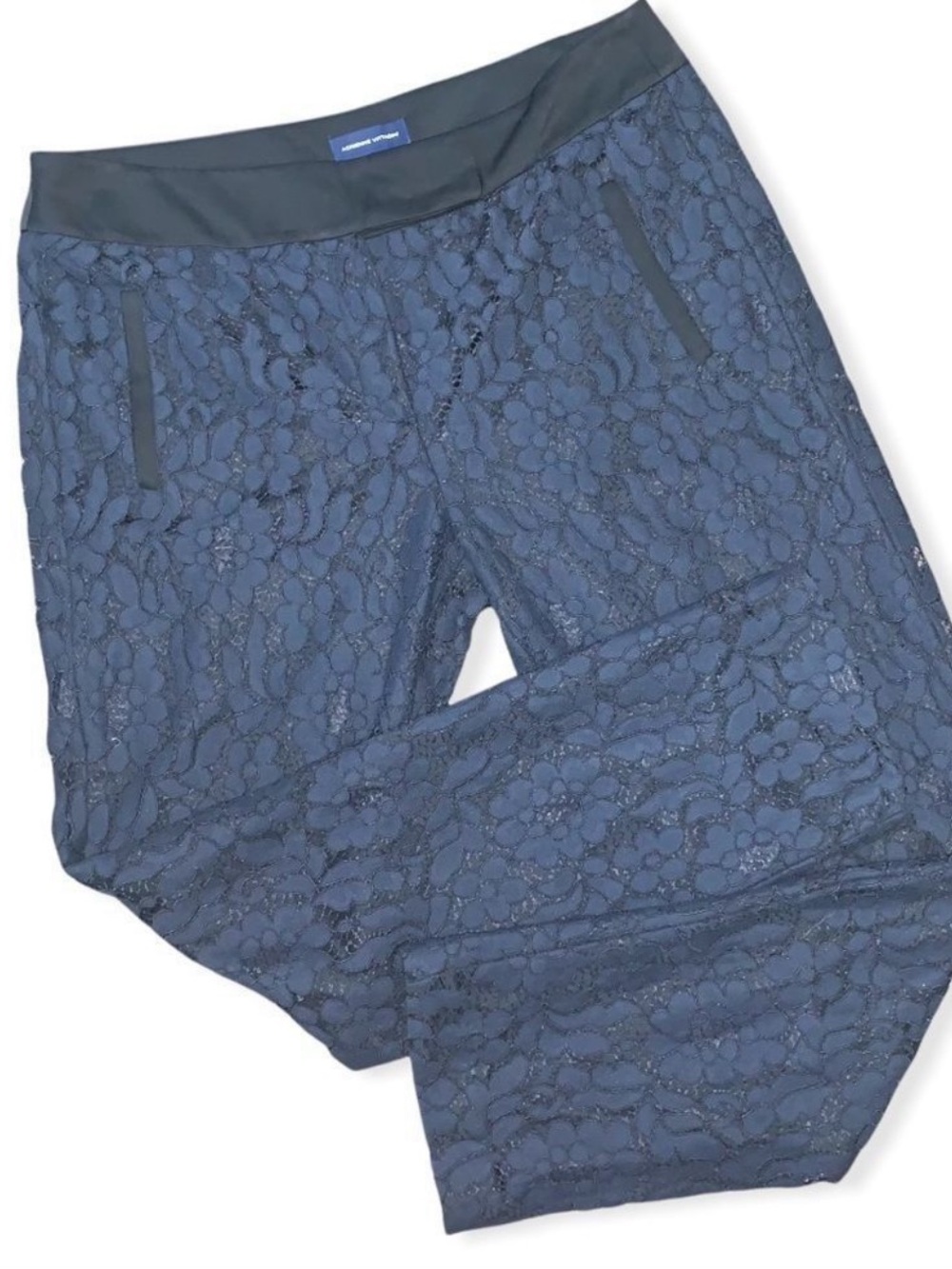 Adrienne Vittadini Navy Blue Lace Tuxedo Pants size 8